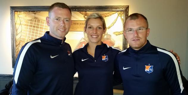 Sky Blue FC Head Coach Christy Holly, Goalkeeper Erin Nayler and Assistant Coach Paul Greig