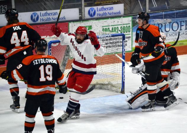 Casey Pierro-Zabotel of the Allen Americans Celebrates vs. the Fort Wayne Komets