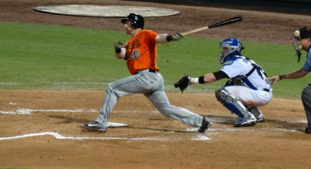 Lew Ford of the Long Island Ducks Swings Away