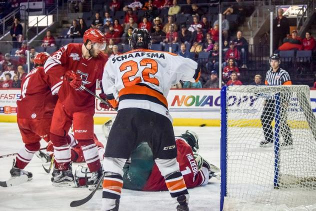 Allen Americans Goaltender Jake Hildebrand Stops Fort Wayne Komets Center Jamie Schaafsma