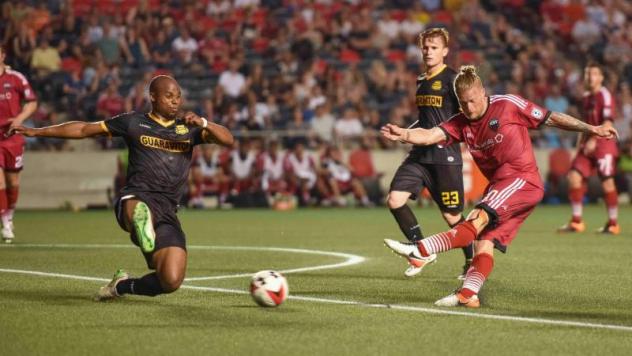 Marcel De Jong of Ottawa Fury FC Takes a Shot vs. the Fort Lauderdale Strikers