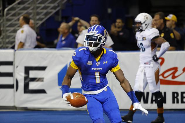 Tampa Bay Storm WR T.T. Toliver Celebrates after Catching his 100th TD with the Storm