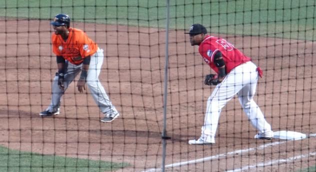 Ruben Gotay of the Long Island Ducks Leads off First