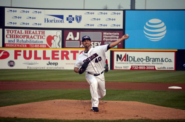 Pitcher Matt Bywater with the Somerset Patriots