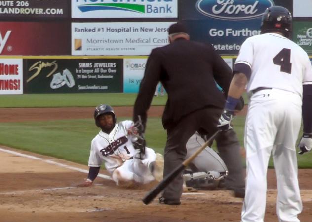 Mycal Jones of the Somerset Patriots Slides Home Safely