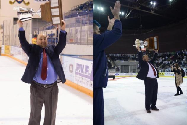 Pensacola Ice Flyers Head Coach Rod Aldoff Hoists the SPHL President's Cup
