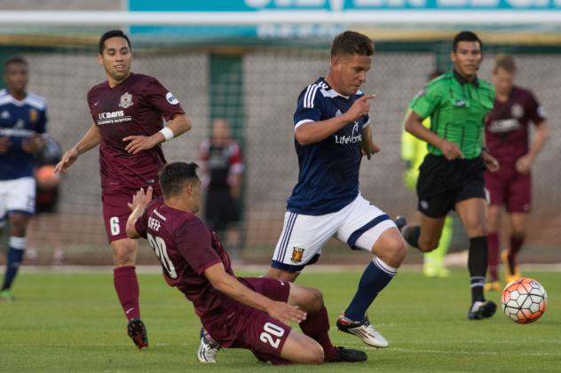 Sacramento Republic FC Attempts a Tackle vs. Real Monarchs SLC