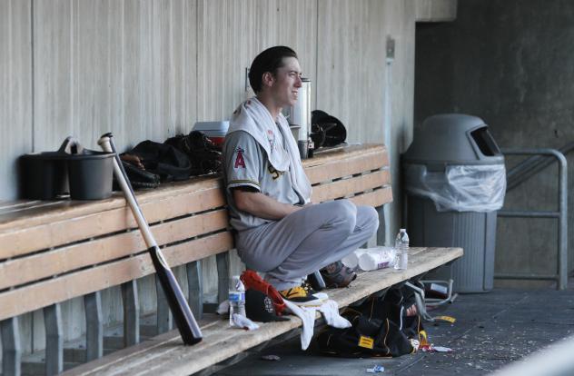 Tim Lincecum in the Salt Lake Bees Dugout