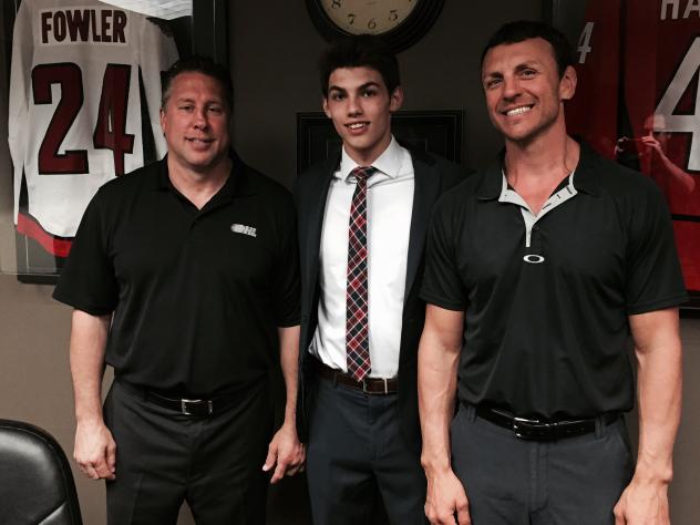 Windsor Spitfires GM Warren Rychel, Chris Playfair, Head Coach Rocky Thompson