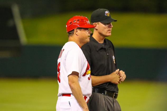 Memphis Redbirds Manager Mike Shildt Chats with an Umpire