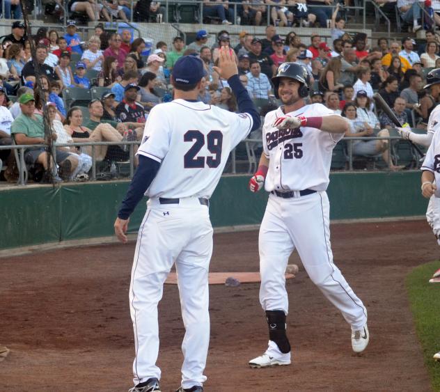 Brad Snyder of the Somerset Patriots Comes in to Score