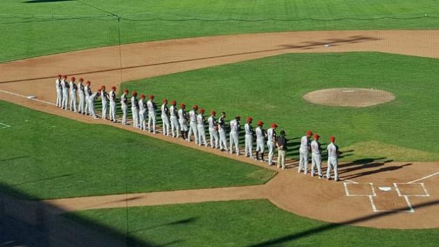 Salem-Keizer Volcanoes Line up for the National Anthem