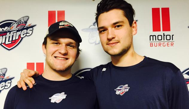 Christian Fischer and Logan Brown of the Windsor Spitfires