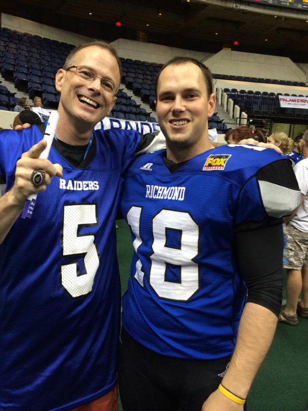 Kicker T.C. Stevens with a Richmond Raiders Fan