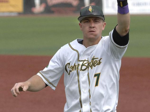 First Baseman Aaron Dudley with the Normal Cornbelters
