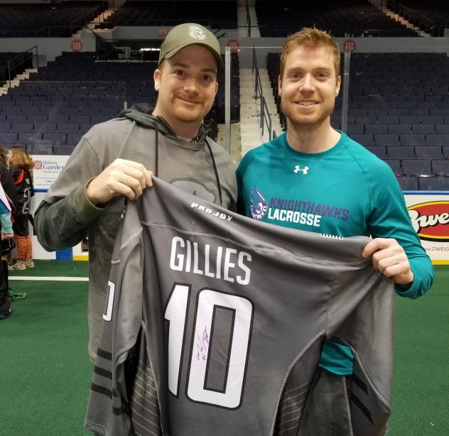 Sean Hickey and Rochester Knighthawks' Brad Gillies