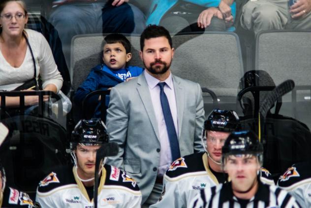 Riley Armstrong behind the Wheeling Nailers Bench