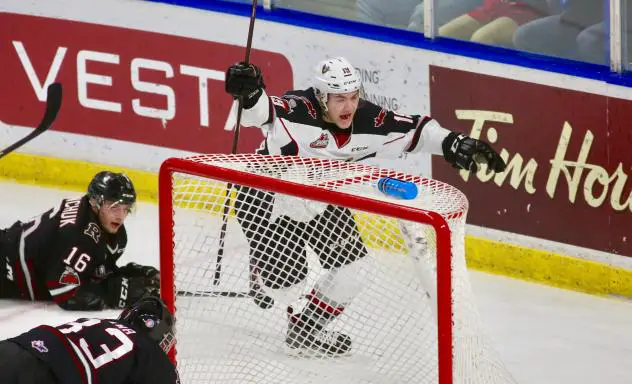 Dawson Holt of the Vancouver Giants celebrates a Goal