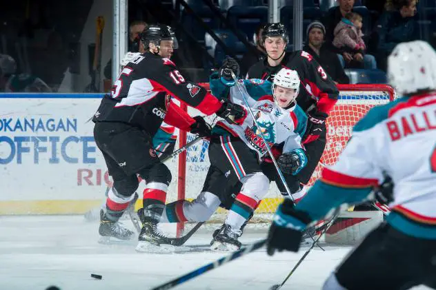 The Prince George Cougars battle the Kelowna Rockets
