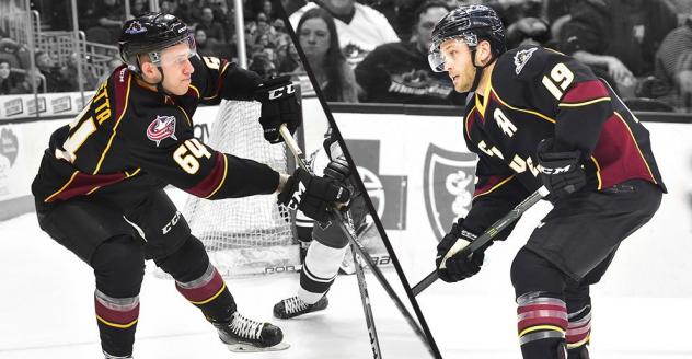 Forwards Jordan Maletta and Carter Camper with the Cleveland Monsters