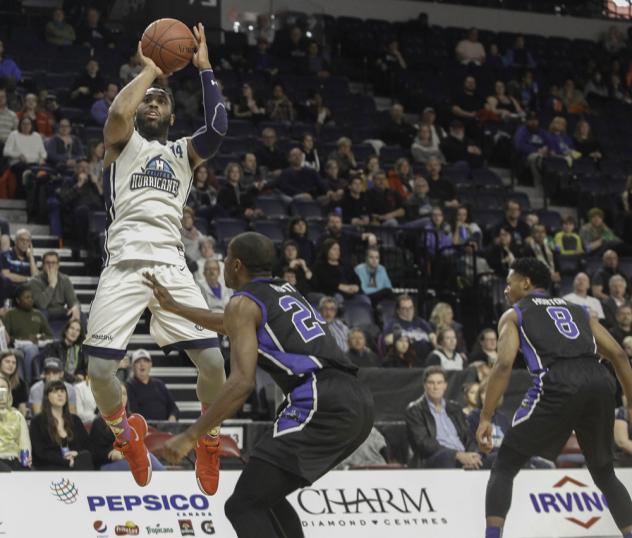 Halifax Hurricanes Guard Antoine Mason takes a shot vs. the Kitchener-Waterloo Titans