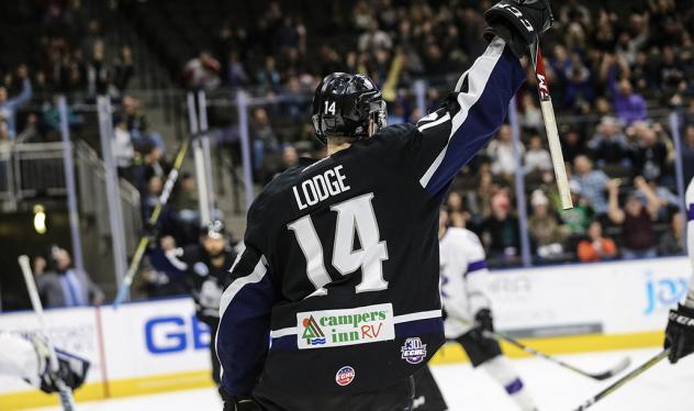 Jimmy Lodge of the Jacksonville IceMen celebrates a goal