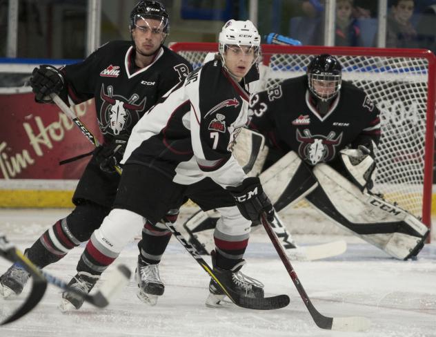Vancouver Giants Forward Ty Ronning in front of the Red Deer Rebels goal