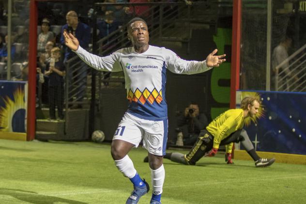 Tacoma Stars Defender Robert Palmer reacts to a Tacoma goal
