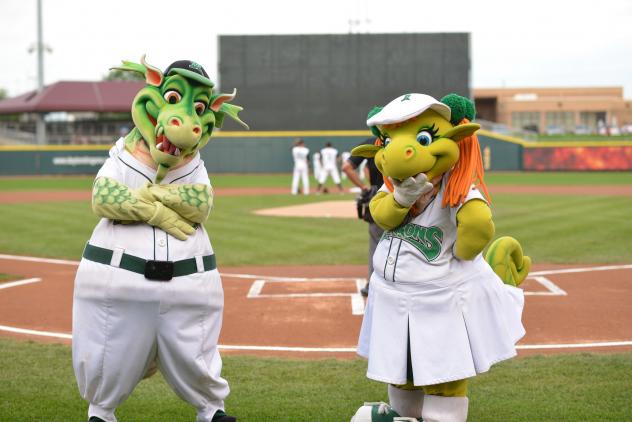 Dayton Dragons Mascots Heater and Gem