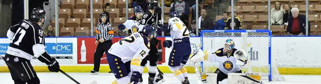 Cory Ward of the Machester Monarchs scores against the Norfolk Admirals