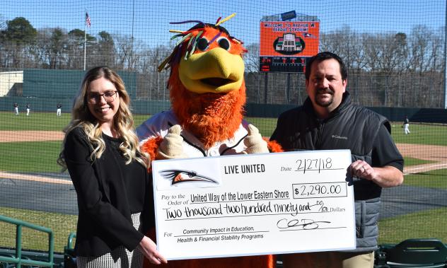 Delmarva Shorebirds present check to the United Way of the Lower Eastern Shore