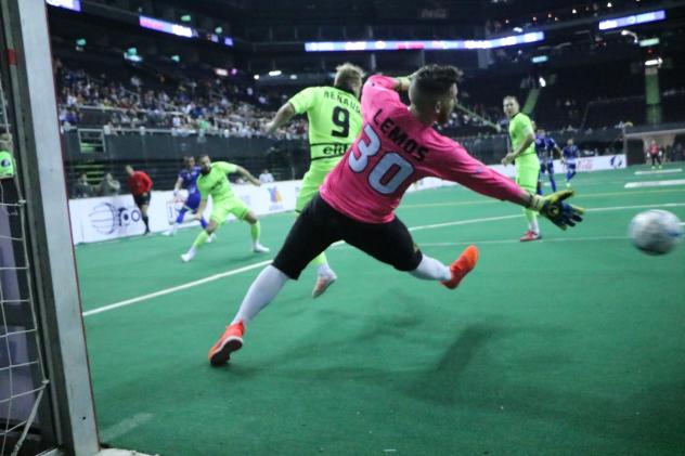 Milwaukee Wave Goalkeeper Josh Lemos deflects a shot on goal