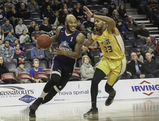 Halifax Hurricanes Forward Tyrone Watson drives vs. the Saint John Riptide