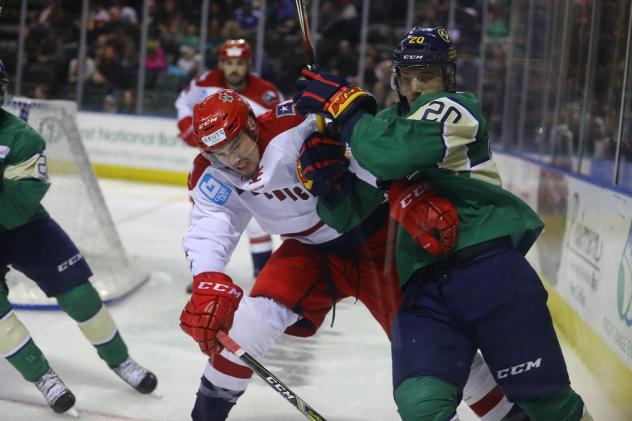 Eric Roy of the Allen Americans fights for position