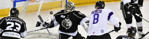 Manchester Monarchs Goaltender Charles Williams locates a Reading Royals shot