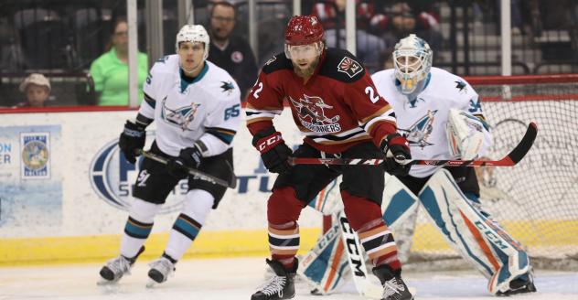 Tucson Roadrunners Forward Pierre-Cedric Labrie vs. the San Jose Barracuda