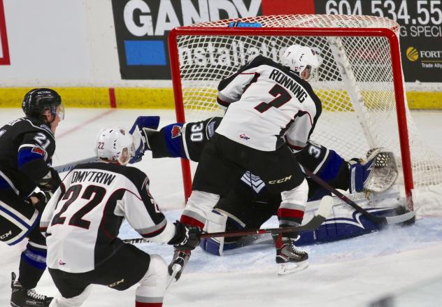 Vancouver Giants Forward Ty Ronning at the Victoria Royals' net