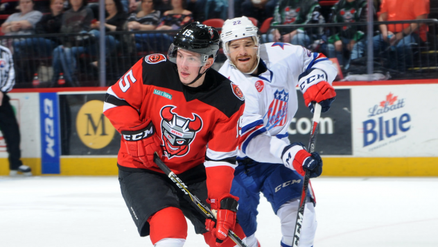 Binghamton Devils Center Jan Mandat vs. the Rochester Americans