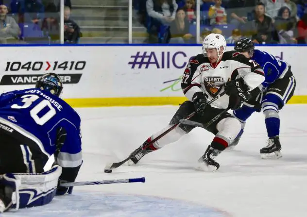 Jared Dmytriw of the Vancouver Giants vs. the Victoria Royals