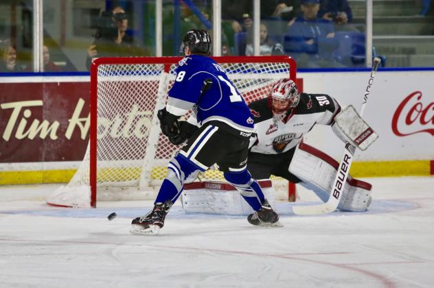 Vancouver Giants Goaltender David Tendeck makes a save vs. the Victoria Royals
