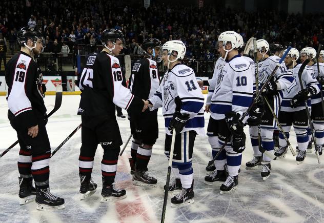 Postgame handshakes between the Vancouver Giants and Victoria Royals