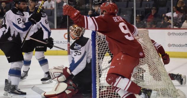 The Allen Americans celebrate Mathieu Foget's overtime winner