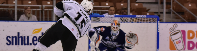 Sam Kurker of the Manchester Monarchs Takes a Shot against the Worcester Railers