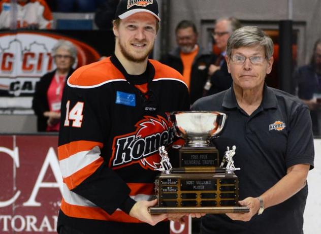 Fort Wayne Komets MVP Gabriel Desjardins accepts his award