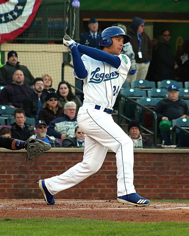 Marten Gasparini of the Lexington Legends connects on a pitch