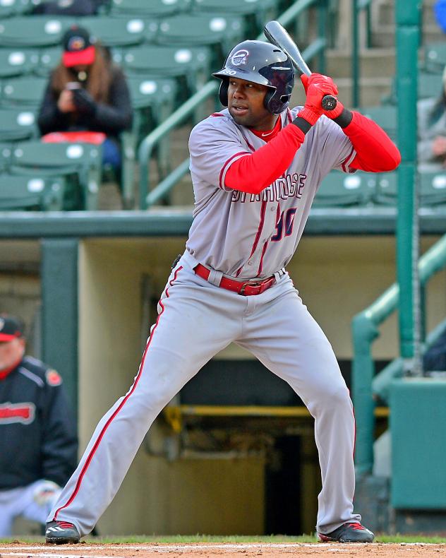 Alejandro De Aza of the Syracuse Chiefs at the plate