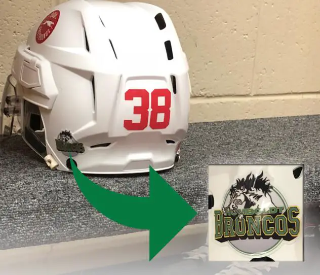 Soo Greyhounds' Humboldt Broncos helmet sticker