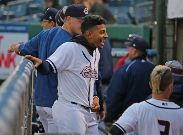 Adrian Sanchez celebrates his walk-off single with Syracuse Chiefs teammates