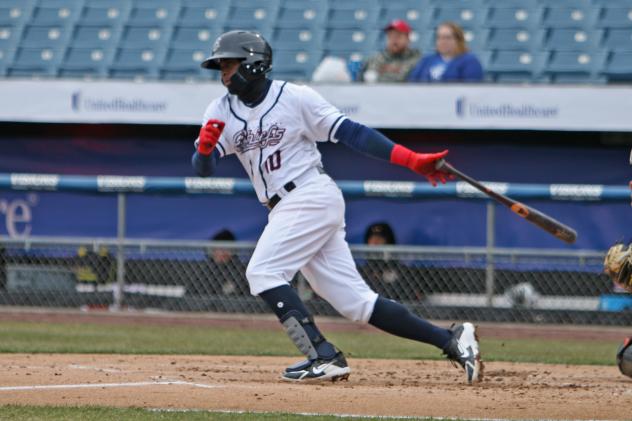 Irving Falu of the Syracuse Chiefs triples to break the game open