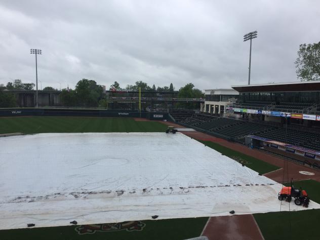 The tarp on SRP Park, home of the August GreenJackets